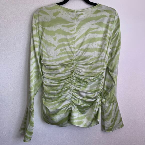 NWT GANNI Zebra Stripe Ruched Silk Blouse in Margarita - Picture 5 of 16